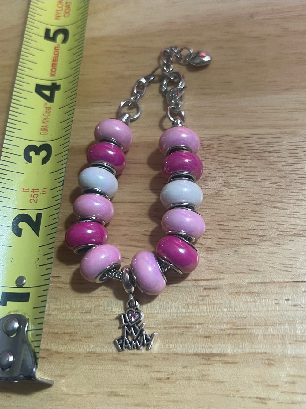 Pink Bead Charm Bracelet with 'I ♥ My Mommy' Pendant B278